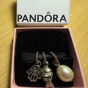 REPOSTING | Pandora Charm Trio | pearl/wiggle fish/hamsa